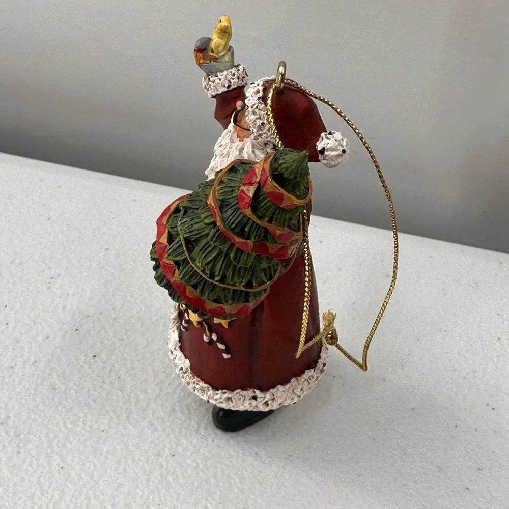 Vintage Santa Claus Hanging Figurine Ornament With Tree &‎ Bird Christmas Rustic